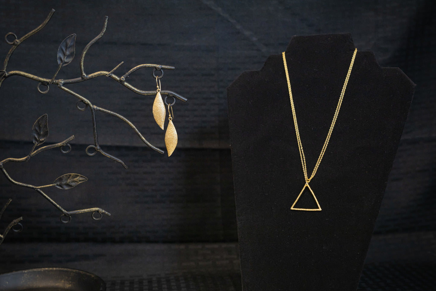 Golden Tears Earrings and Trinity Chain Necklace