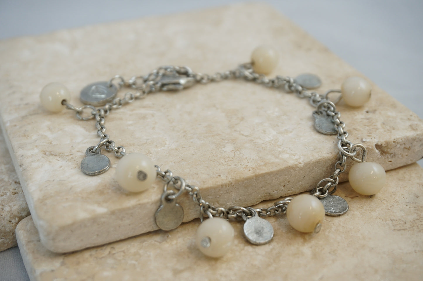 Roe Bead and Coin Bracelet