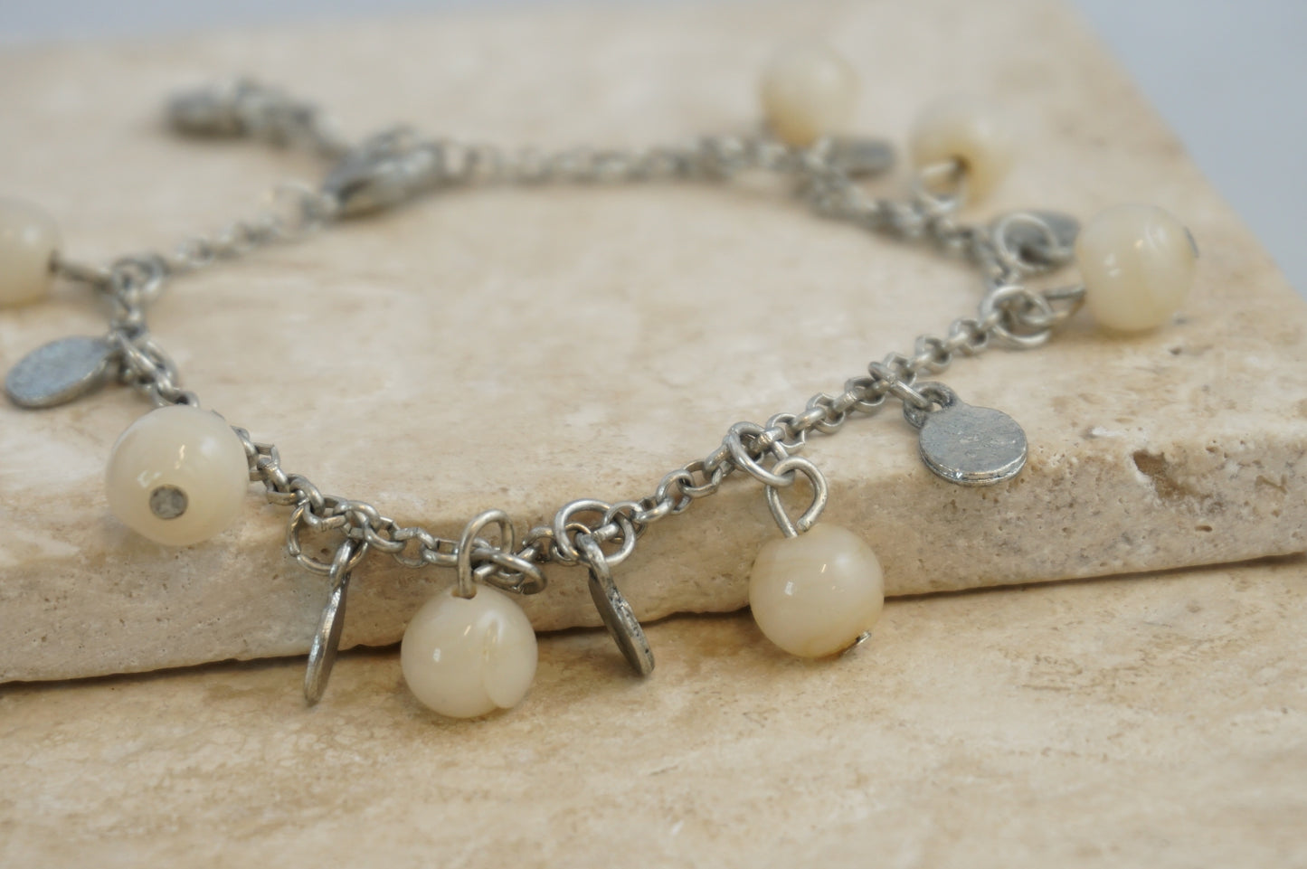 Roe Bead and Coin Bracelet