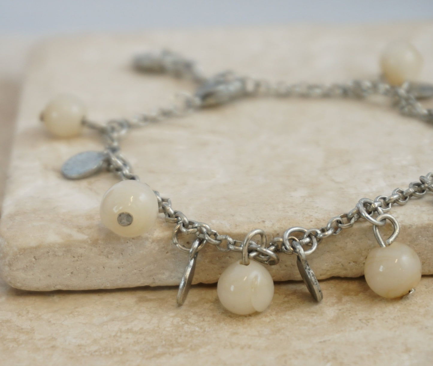 Roe Bead and Coin Bracelet