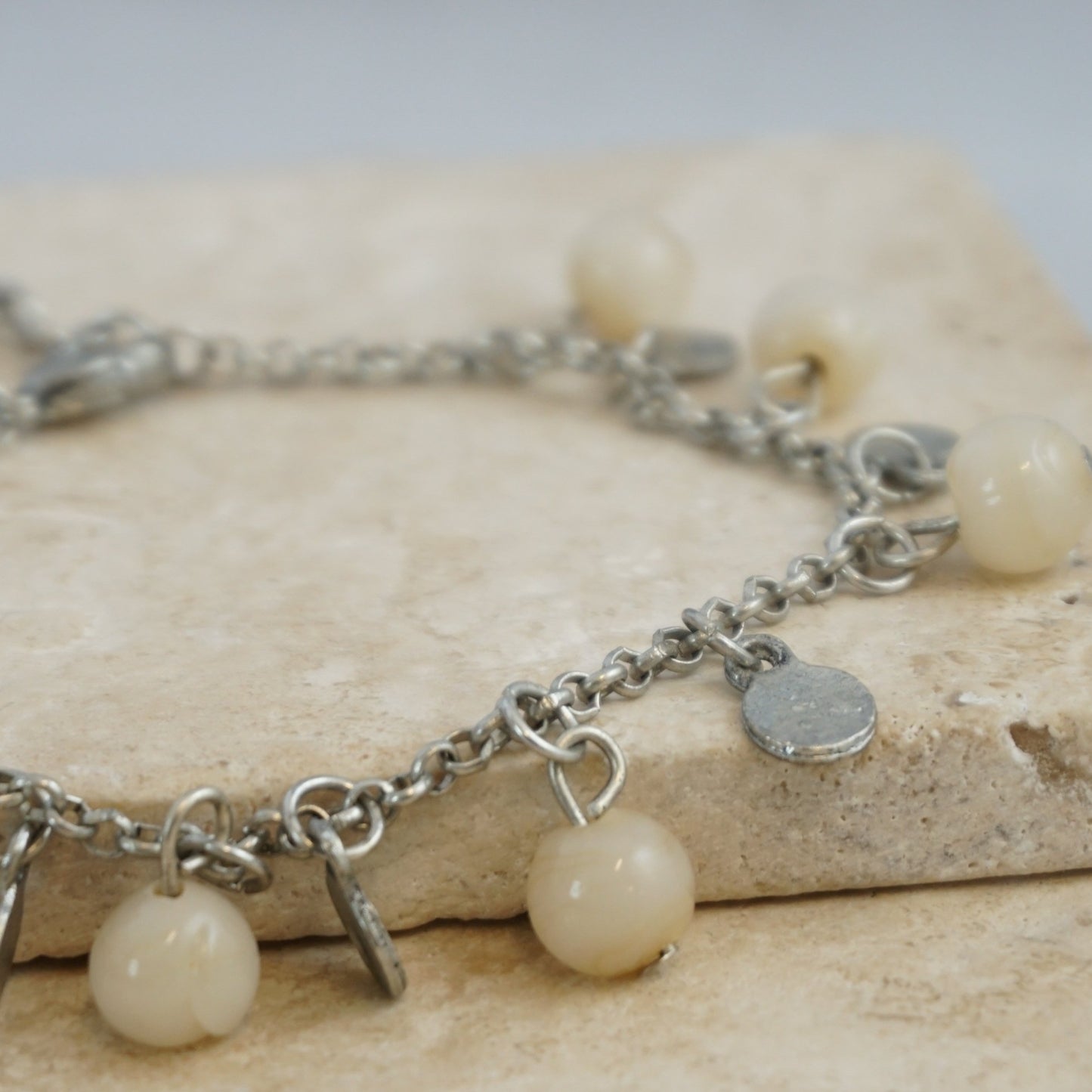Roe Bead and Coin Bracelet