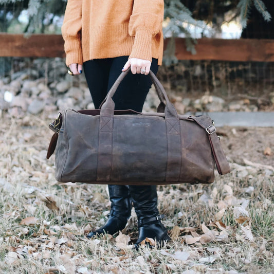 22" Distressed Brown Leather Duffel Bag