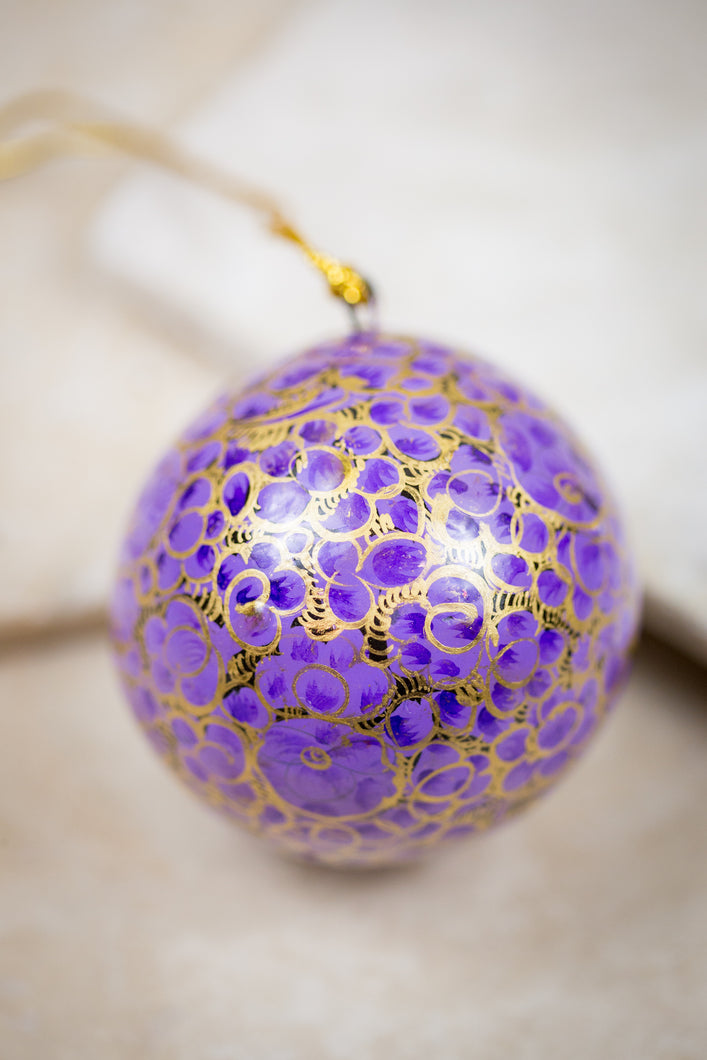 Handmade and hand painted decorative ornament purple gold