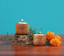 Mango Wood Sphere Tea Light Candle Holder Set