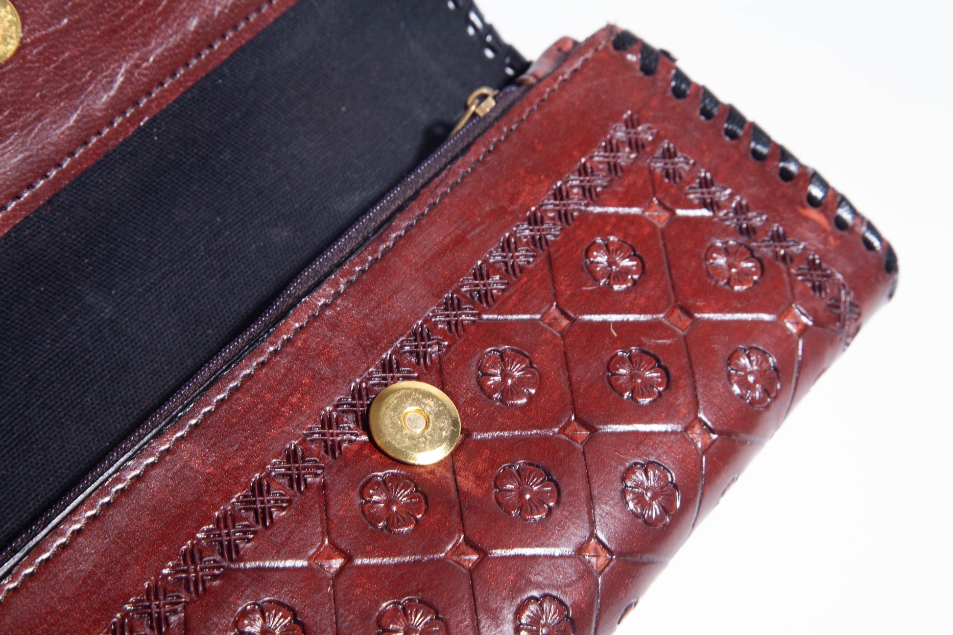 Handmade Women's Floral Leather Wallet Clasp