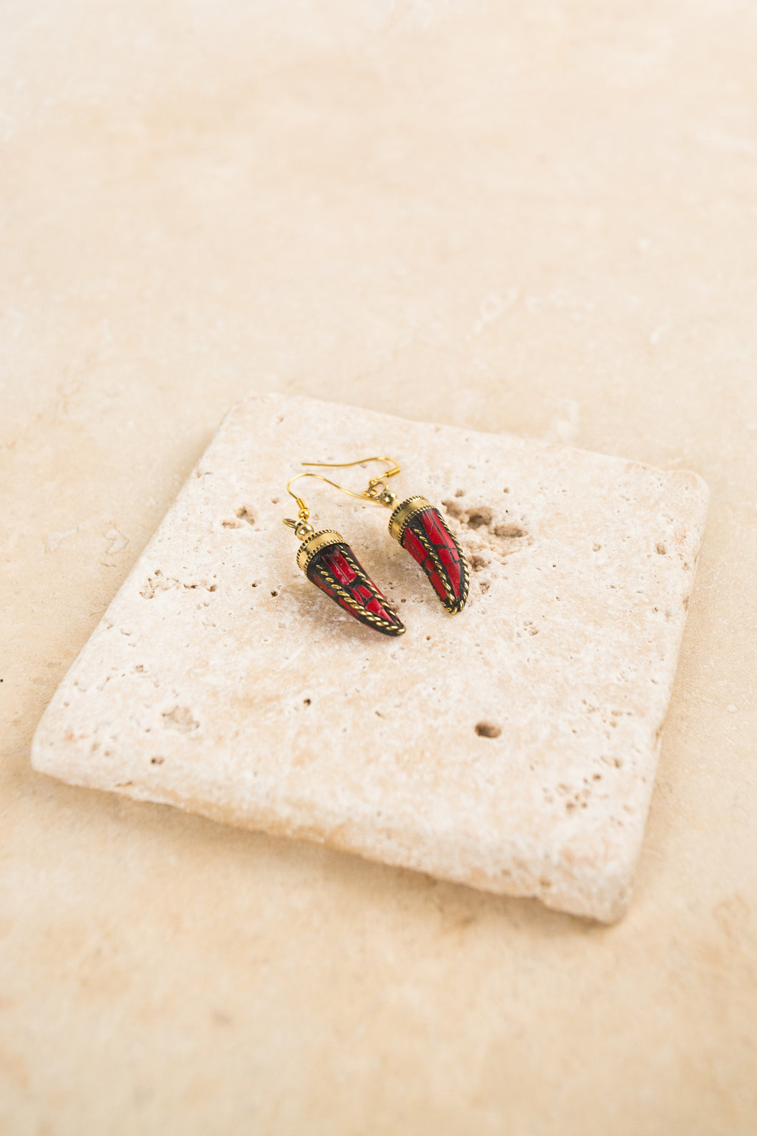 Handmade Red Chili Gold Dangle Earrings by The Skipping Stone